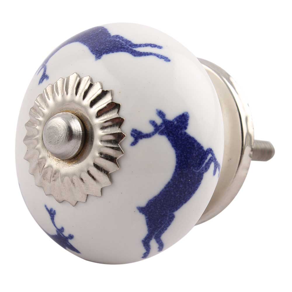 Blue Running Rein Deer Pattern Ceramic Dresser Knob Online